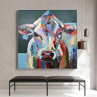 Hand Painted Oil Painting Modern Colorful Cool Cow Animal Abstract Canvas Painting s