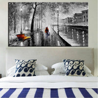 Oil Painting Hand Painted Modern Abstract Palette Knife Black And White Street View Canvas Landscape