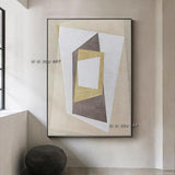 Hand Painted Modern Beige Geometric Abstract On Canvas Wall Art