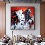 Running Horse Animal Hand Painted Abstract Blue Oil Painting for Room Wall Oil Painting on Canvas