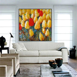 Handmade Modern Abstract Oil Painting Romantic Flower Tulip Canvas Painting (hand painted)