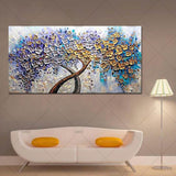 Palette Knife Art Purple Golden Flower Tree Oil Painting Panel