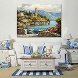 Mediterranean village and boats Seascapes painting (hand painted)