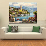 Mediterranean village and boats Seascapes painting (hand painted)