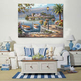 Mediterranean Boats and Island View Seascapes painting (hand painted)