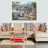 Mediterranean Boats and Island View Seascapes painting (hand painted)