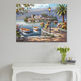 Mediterranean Boats and Island View Seascapes painting (hand painted)