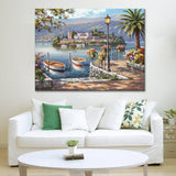 Mediterranean Boats and Island View Seascapes painting (hand painted)