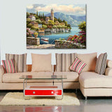 Mediterranean village and boats Seascapes painting (hand painted)
