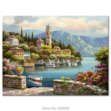 Mediterranean village and boats Seascapes painting (hand painted)