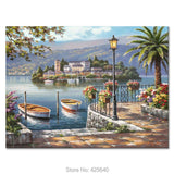 Mediterranean Boats and Island View Seascapes painting (hand painted)