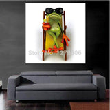 Abstract Modern Art Sunbathing Mr. Frog Lovely Animal Painting On Canvas