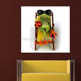 Abstract Modern Art Sunbathing Mr. Frog Lovely Animal Painting On Canvas