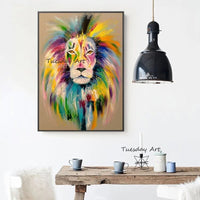 Hand Painted Oil Painting Modern Fashion Graffiti Street Pop Art Colorful Lion Canvass Room