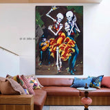 Skeleton couple dancing Modern Hand Painted Canvas Mexico Day of the Dead Wall Art for