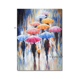 Abstract People Walking In The Rain With Umbrellas PaintingHand Painted On Canvas Modern Derorative