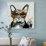 Modern Abstract Animal Oil Canvas Painting on The Wall and A Bulldog Drinking Wall Art for Kids Room