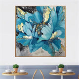 Abstract Canvas Hand Painted Oil Painting Classic Blue Flowers Gold Foil Modern Decor Floral Wall Art