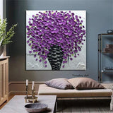 Hand Painted Oil Painting Modern Abstract Palette Knife Purple Flowers Canvas Decor Floral