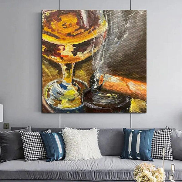 Hand Painted Oil Painting Still Life Painting Wall Art Canvas Smoke Cup Abstract Room Decorations