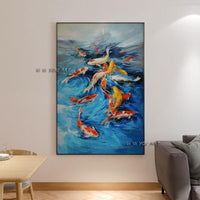 Hand Painted Modern Many Kinds Goldfish Abstract Wall Art On Canvas For Office Decorations
