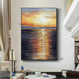 Hand Painted Modern Seascape Oil Painting On Canvas Sunrise Abstract Canvas Decor