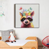 Hand Painted Children Room Lovely Raccoon Oil Painting Artwork Cartoon Canvas Art Painting Modern Hot Selling