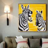 Two Zebras Hand Painted Abstract Canvas Oil Painting Yellow Zebra Wall Animal Decor