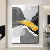 Hand Painted Oil Painting Art Gray Black Yellow Lines Abstract Newest Canvas Modern