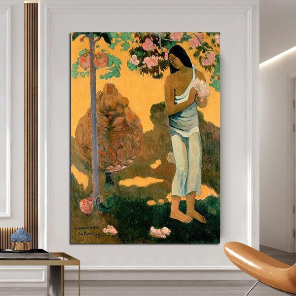 Hand Painted Oil Painting Paul Gauguin Maria Moon Impressionism Abstract Figure Retro Wall Art Decor