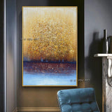 Hand Painted Abstract Canvas Golden Tree Minimalist Modern Office