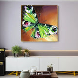 Hand Painted Green Butterfly Paintings Abstract Knife Animal Modern Painting On Canvas Wall Oil Painting