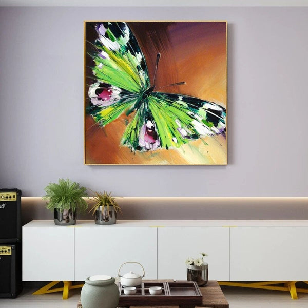 Hand Painted Green Butterfly Paintings Abstract Knife Animal Modern Painting On Canvas Wall Oil Painting