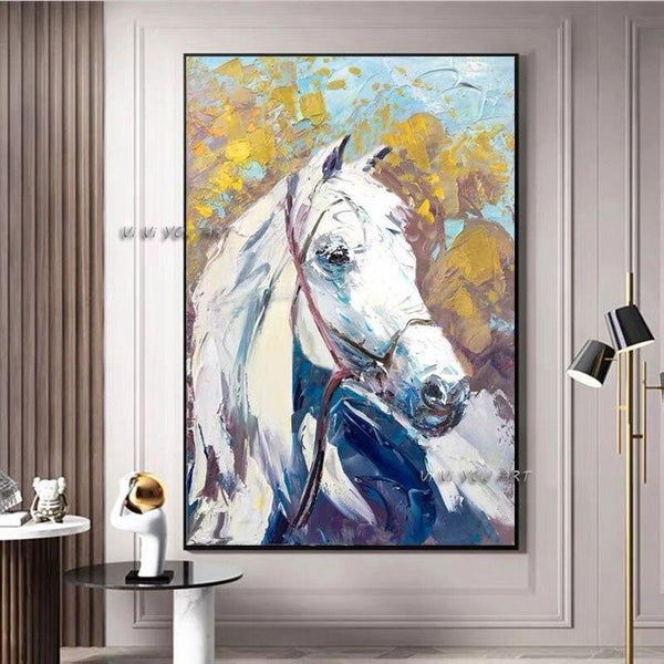 Hand Painted Horse Home decoration Bedroom Canvas wall Art animal office decora