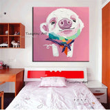 Hand Painted Pink Cute Pig Oil Painting Abstract on Canvas Modern Art Animal Painting fors