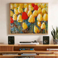 Hand Painted Modern Abstract Romantic Flower Tulip Canvas Painting Hanging Painting