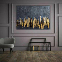 Hand Painted Abstract Black and Golden Canvas Wall Art Minimalist Modern Decoration