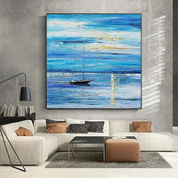 Hand Painted Oil Painting Wall Canvas Modern Retro Seascape Ship Abstract Artwork Room Decor