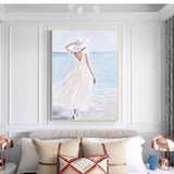 Hand Painted Sexy Woman Beside Sea Modern Oil Painting Girl Canvas Wall Art Artwork