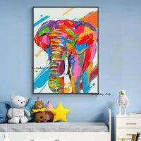 Hand Painted Oil Painting Colorful Elephant Abstract Animal Canvas Painting Home Children's Room Decor