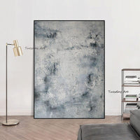 Hand Painted Abstract Canvas Oil Painting Thick Texture Grey Modern Wall Art Porch Decoration