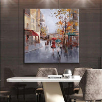 Hand Painted Character Oil Paintings Modern Abstract Landscape Palette Knife Streets