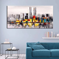 Hand Painted Oil Painting Rain City Building Landscape Room Abstract On Canvas