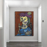 Hand Painted Abstract Picasso Dora Mar in Blue Cheongsam Figures Oil Paintings Wall Art Canvas