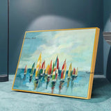 Boat In Sea Hand Painted Canvas Seascape Oil Painting On the Abstract Modern