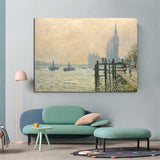 Hand Painted Famous Landscape Oil Painting Claude Monet Thames under Westminster Impression Arts