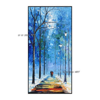 Hand Painted Beautiful Scenery Abstract Autumn Street Landscape Wall Art Decorative