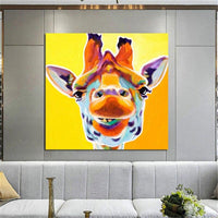 Hand Painted Oil Painting Modern Yellow Animal Giraffe Abstract Hoom Decors