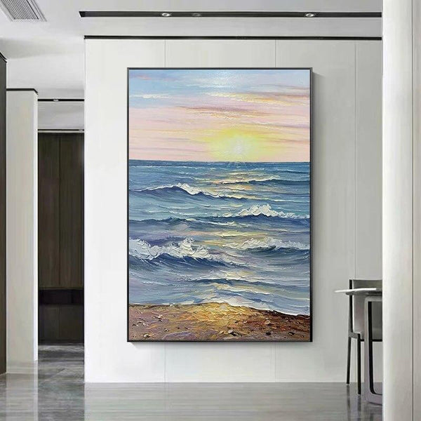 Hand Painted Seascape Art Modern Decoration Oil Painting Textured Sea Scenery Art Mural Wall Hangings Artwork