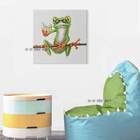 Hand Painted Modern Happy Frog with Glasses Cute Cartoon Animal Painted on Canvas